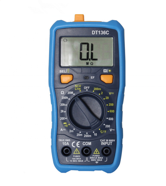 DT136C LCD Digital Multimeter with Temperature and NCV Test 4 Digits 200-600V AC/DC 10A Max Current