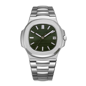 Montre de sport élégante couleur platine, lunette octogonale, cadran à motif vague, idéale pour les cadeaux d'entreprise de luxe - Product Image 1