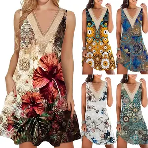 Novas mulheres chegada boêmio verão casual vestido floral impressão meninas vestidos