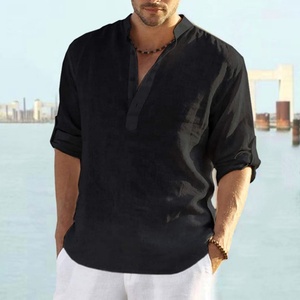 <span class=keywords><strong>Camicia</strong></span> da uomo in cotone per il tempo libero in <span class=keywords><strong>lino</strong></span> tinta unita <span class=keywords><strong>bianca</strong></span> a maniche lunghe con colletto largo - Product Image 3