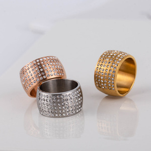 <b>Titanium</b> Steel <b>Ring</b> Wide Band Micro Insert Diamond Men's Jewelry Everyday Wear Geometric Style Hip Hop Punk European American - Product Image 1