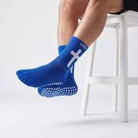 Chaussettes de football personnalisées à motif croisé, antidérapantes, respirantes, bleu marine, pour match d'équipe