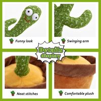 Cactus Danseur Électronique 120 Chansons, Peluche Rembourrée en Coton PP, Fonction Enregistrement et Répétition, Cadeau pour Enfants, Jouet en Peluche Mignon