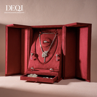 Organisateur de bijoux vintage rouge DEQI, présentoir de luxe pour bijoux avec tiroir pour bracelets en or, colliers, boucles d'oreilles, bagues