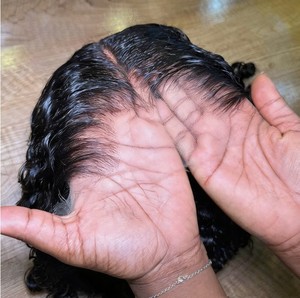 Pelucas de encaje sin pegamento con frente de encaje transparente HD en forma de <span class=keywords><strong>M</strong></span>, de nueva llegada al por mayor, densidad del 180%, cabello humano doble 13*4 - Product Image 4