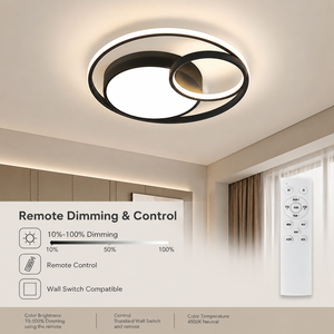 Lámpara de techo LED redonda moderna de acrílico y hierro, regulable con control remoto, tricolor, de montaje en superficie para sala de estar, dormitorio y hogar. - Product Image 4