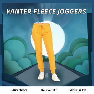 กางเกงจ็อกเกอร์ผ้าฟลีซสีเหลืองสำหรับผู้หญิง ทรงหลวม ระบายอากาศได้ดี พิมพ์โลโก้ได้ตามต้องการ เอวกลาง ดีไซน์เรียบง่าย ใส่สบาย เหมาะสำหรับฤดูหนาว สีพื้น - Product Image 3