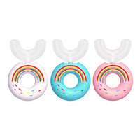 Prix bas 360 degrés beignet manuel enfants brosse à dents enfants Silicone en forme de U brosse à dents dessin animé cadeau pour 2-6-12 ans