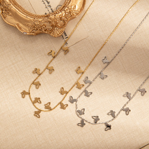 Moda impermeable Jewelry18k chapado en oro de acero inoxidable corazón estrella hoja colgante collar gargantilla cadena Collar para mujer - Product Image 4