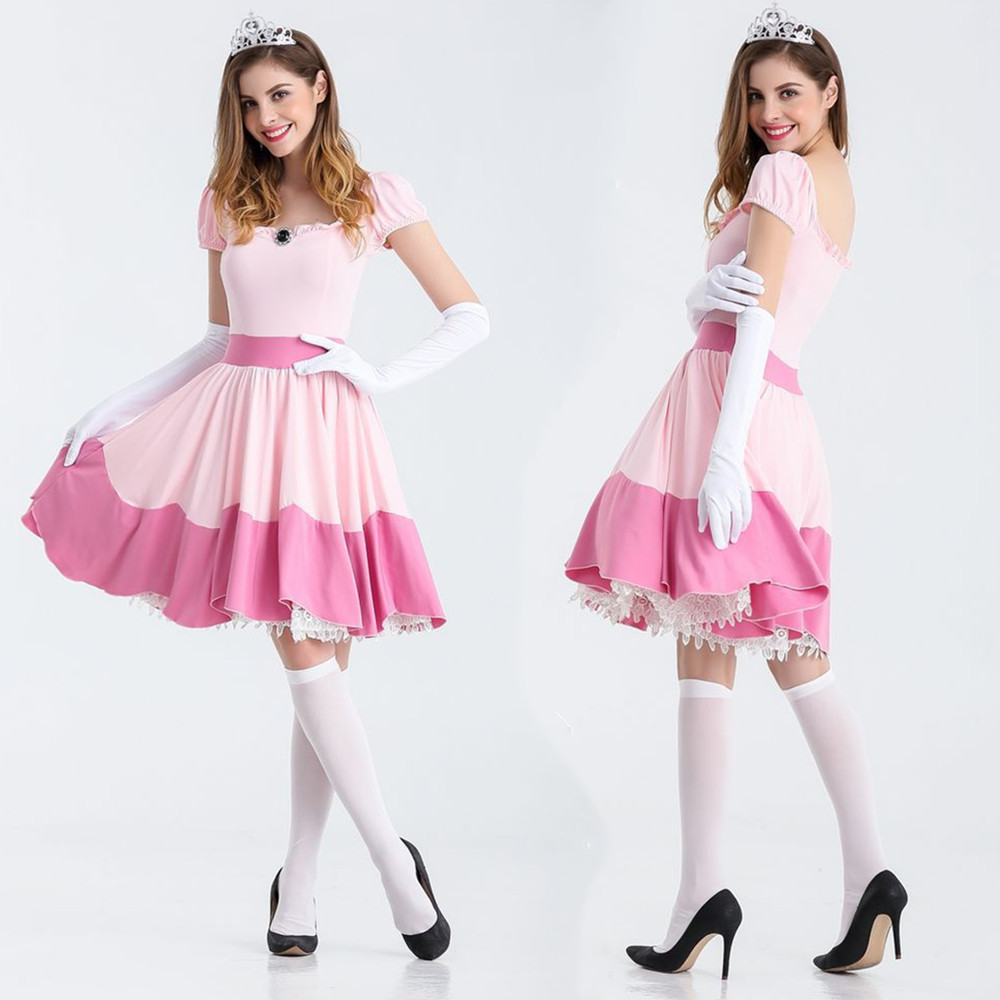 sexy princess peach dress Ezcosplay Original Halloween Women Peach Pink Princess Derivative Sexy Little Devil Nurse Dress Cosplay Costume