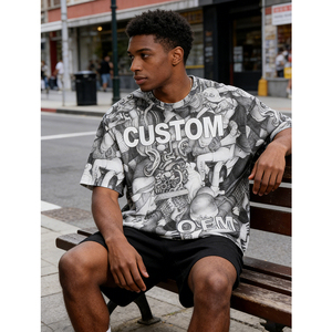 Camiseta de Hombre de Estilo Urbano, Corte Cuadrado, Hombros Caídos, Oversize, 100% Algodón, Impresión Digital Personalizada OEM - Product Image 2