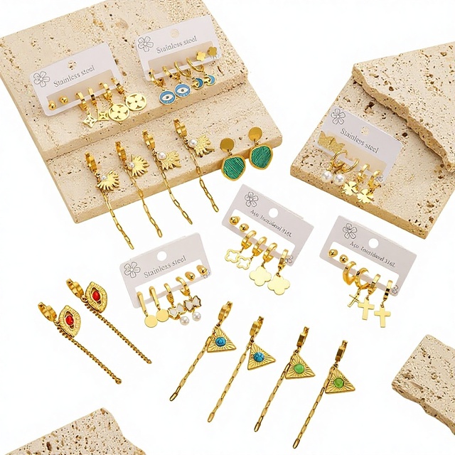 Mirawell Stainless Steel Earrings Ear Clips Model 121 Elegant All-Match Gold 18K Fashion Set Star Exquisite Women