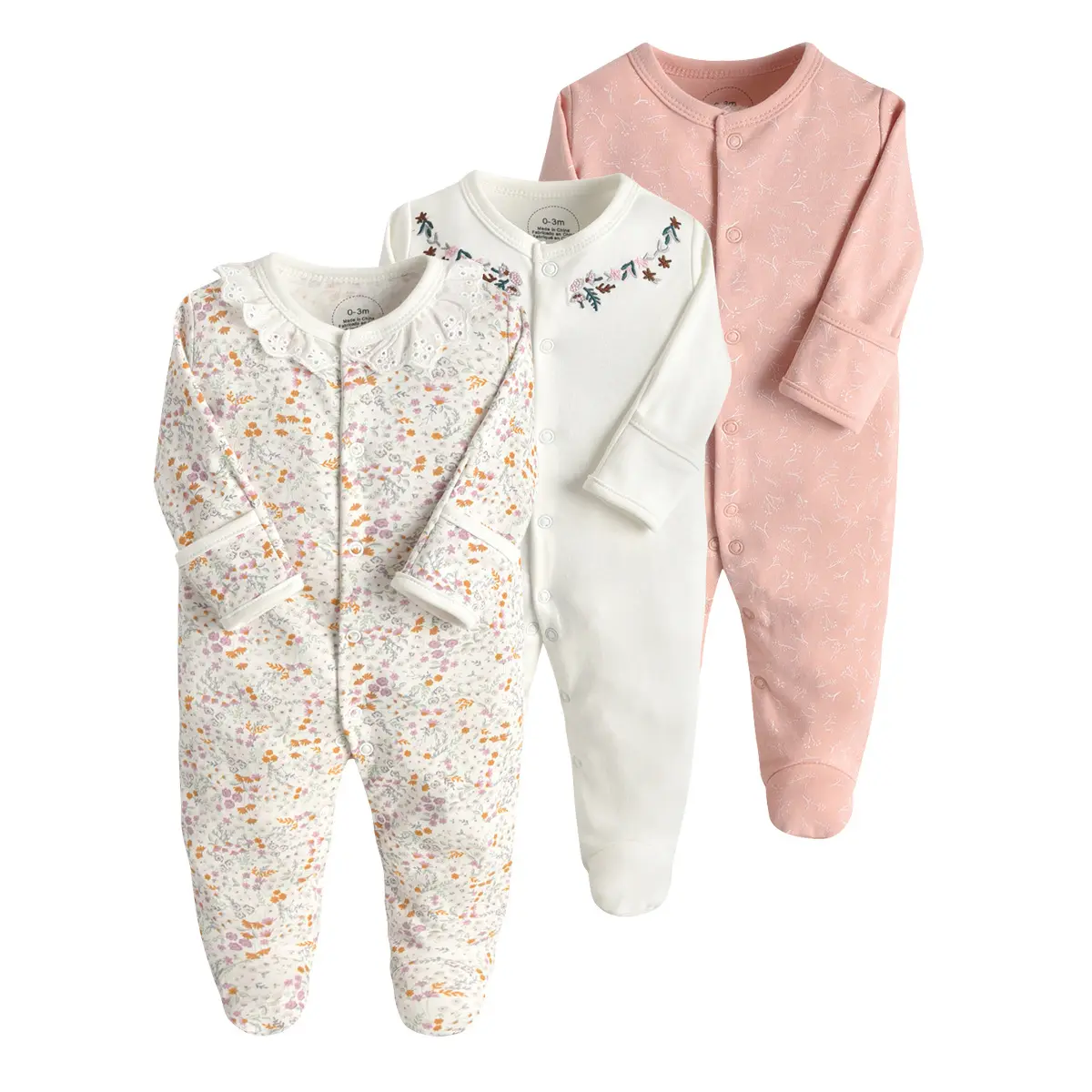 3 Piece Packing High Quality infant footed romper 100% Organic Cotton baby romper Newborn Baby Overall sleepsuit