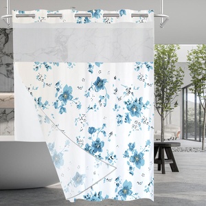 Rideau de douche imprimé floral sans crochet avec rideau de douche sans crochet pour hôtel <span class=keywords><strong>Snap</strong></span> Liner - Product Image 1