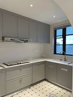 Ensemble de meubles de cuisine modulaires en U modernes et personnalisables en MDF écologique avec armoires en verre, designs sur mesure pour appartement