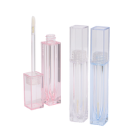Tube de brillant à lèvres carré personnalisé avec logo, 7 ml, transparent, vide, avec bouchon à vis, surface plastique, impression sérigraphique, diamètre 17 mm