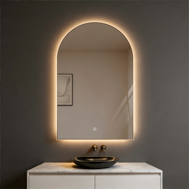 Vintage French Aluminum Alloy Wall-Mounted Smart IP44 Bathroom Makeup Mirror Touch Screen Arched Salon Hotel Villa