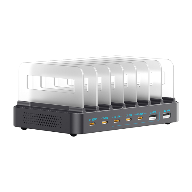 288W GaN Multi-Port Charging Station with 70cm 65W Retractable Cable, 8-Port Desktop Charger for Phones & Laptops