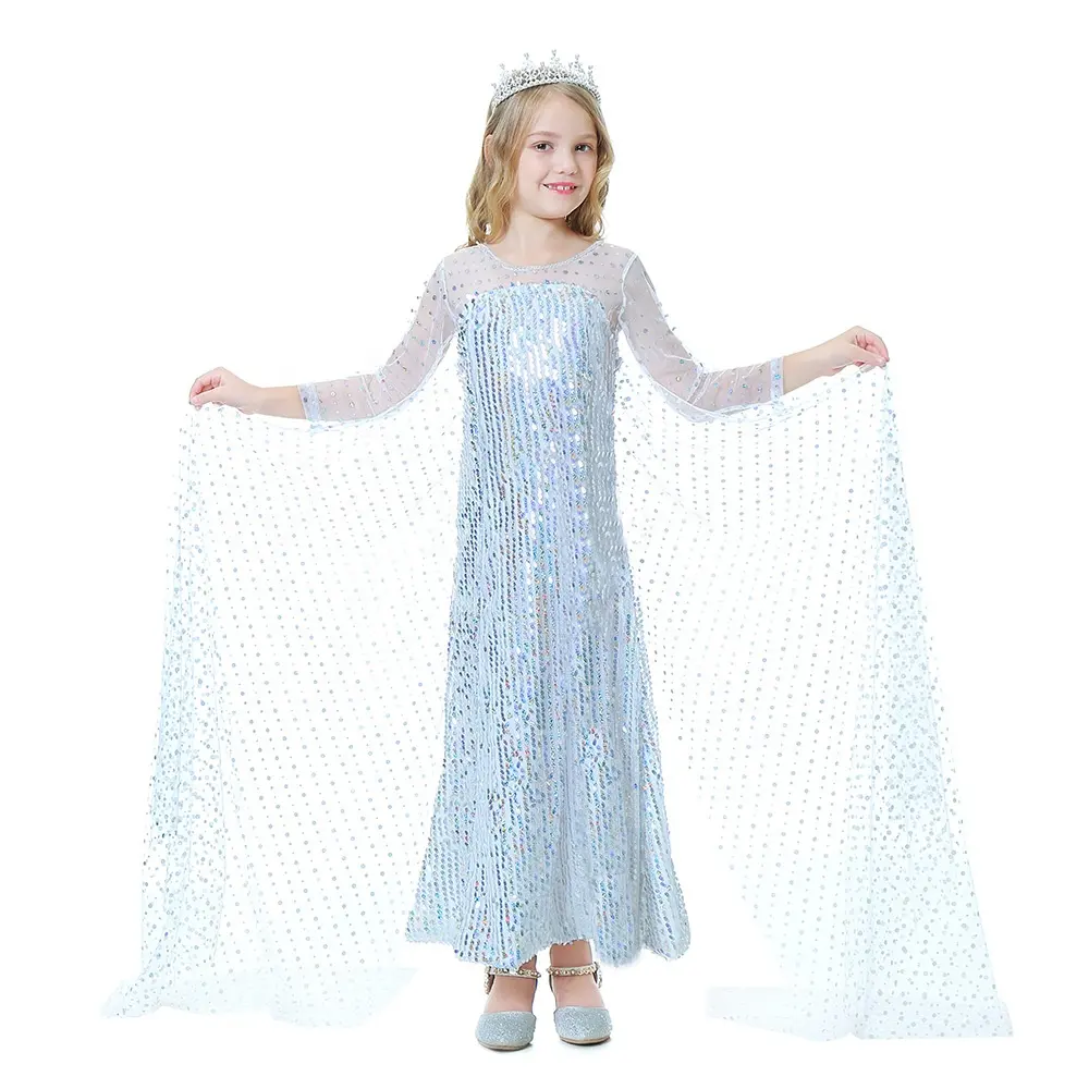 New Design TV Movie Kids Cosplay Costumes Ice Snow Sequin Cloak Removable Girls Elsa Princess Dresses Up Set