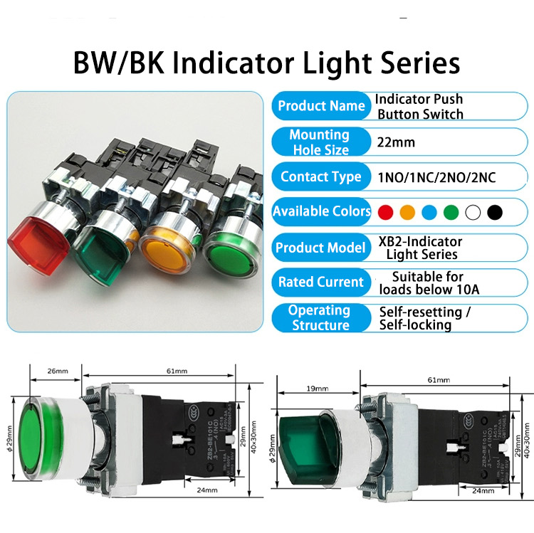 Interrupteur à bouton-poussoir avec témoin lumineux série XB2-BW BK