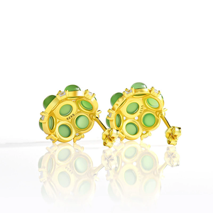 Authentic spinach green natural jade and jadeite <b>stud</b> earrings for women, made of S925 <b>silver</b> with inlaid jade - Product Image 4