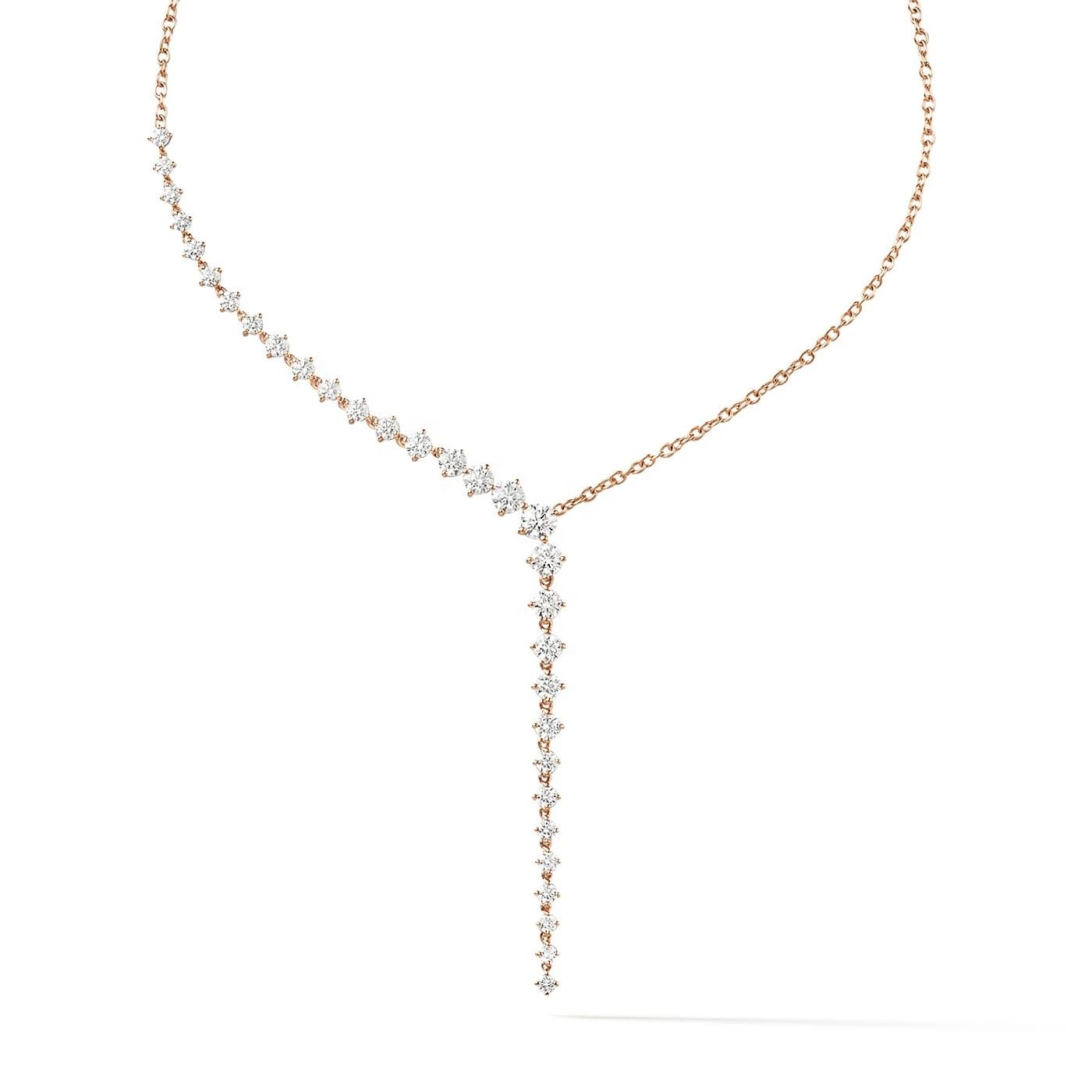 LOZRUNVE 925 Sterling Silver Luxury CZ Diamond Lariat Necklace