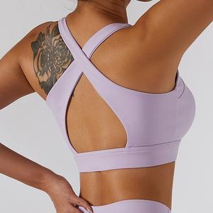 Soutien-gorge de sport à fermeture éclair sur le devant avec logo personnalisé en gros Soutien-gorge dos nu de sport croisé pour femmes Fitness - Product Image 2