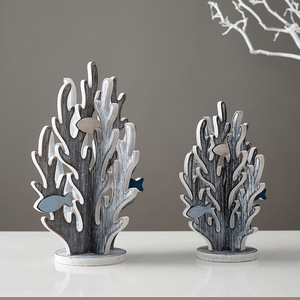Wooden Coral Decor Foliage Shape Mediterranean Style Home Decoration Living Room Entryway TV Cabinet <b>Ornament</b> - Product Image 5