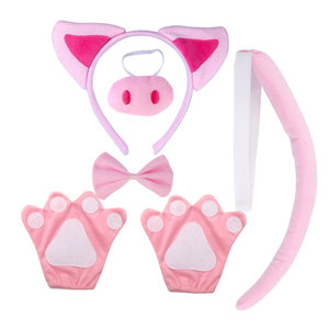 Cô gái dễ thương phim hoạt hình McDull Pig Ears Headband BOW TIE Tail Găng tay màu hồng vải tuyn váy Set lễ hội cosplay bên trang phục trang trí - Product Image 3