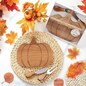 Wooden Pumpkin Tray <b>Cheese</b> Board With <b>Knife</b> <b>Set</b> For Thanksgiving Halloween Party Decoration - Product Image 1