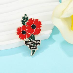 クリエイティブな新しいヨーロッパ系アメリカ人退役軍人ブローチポピー花金属ラペルピン彫刻用ホットアクセサリー彫刻鋳造 - Product Image 1