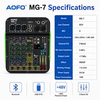 AOFO MG-7 Mixeur audio professionnel 5 canaux avec 99DSP Bluetooth USB OTG Alimentation fantôme 48V Métal et plastique Égaliseur 3 bandes