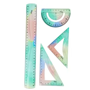 New Products fancy color 4pcs soft folding PVC flexible Geometry Math Ruler set