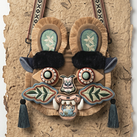 Sac à bandoulière brodé de qualité supérieure avec tête de tigre chinoise traditionnelle et pompons pour enfants et adultes, idéal pour les festivals culturels