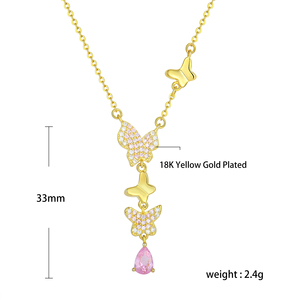 Nouvelle personnalité de la mode 925 argent Sterling 18K or rose pierres précieuses papillon collier boucle d'oreille ensemble de bijoux en gros bijoux - Product Image 4