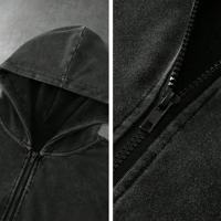 Sweat à capuche sport pour homme en molleton français, vintage, en coton délavé et vieilli, avec double fermeture éclair, imprimé personnalisé et fermeture éclair ornée de strass