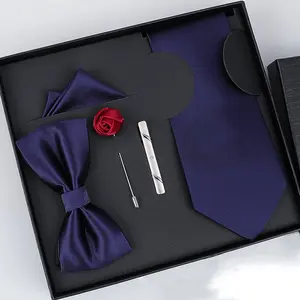 2023 nuovo set di papillon formale da sposa in cinque pezzi e cravatta quadrata con cerniera tascabile con confezione regalo per uomo