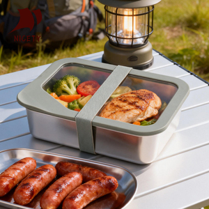 Recipiente Portátil de Acero Inoxidable 304 para Alimentos, Apto para Microondas, con Tapa de Vidrio, para Almacenamiento en la Cocina - Product Image 3