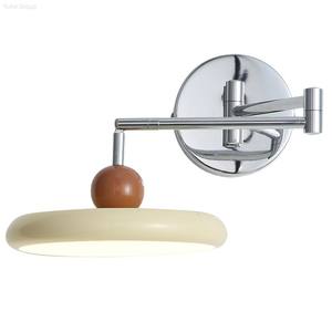 Applique murale LED moderne vintage avec design en fer et bois, finition crème, à intensité variable pour salon, couloirs - Product Image 6