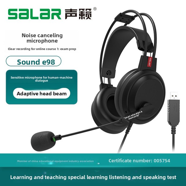 SoundLai E98 Dynamic Over-Ear Headset Microphone Noise Cancellation for Exams English Listening Practice Compatible PCs