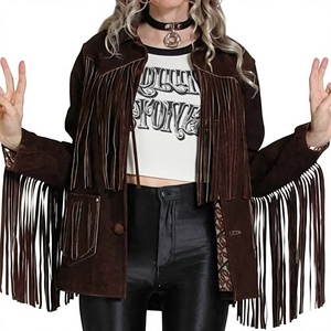 Veste en cuir vintage à franges pour femme, veste courte de motard, vêtement d'extérieur pour l'automne - Product Image 4