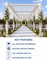 Pergola motorisée en aluminium à lames orientables pour allée de jardin, cérémonie de mariage, éclairage LED, étanche, conception personnalisée, OEM
