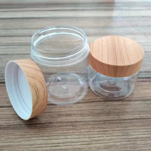 Gravur Logo Zucker peeling 8 Unzen Körper butter behälter 50g 150g 250g 500g klares PET-Plastik creme glas mit Bambus kappe