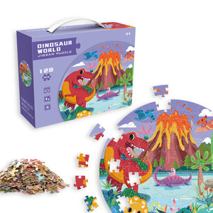 Puzzle rond sur le thème du monde des dinosaures colorés, 128 pièces, jeu de puzzle éducatif, jouet cadeau pour enfants - Product Image 1