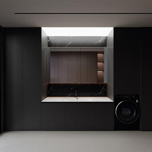 Meuble de salle de bain italien rectangulaire avec miroir intelligent éclairé, plateau en pierre et lavabo intégré - Product Image 2