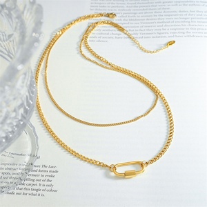 Collier chaîne cubaine délicat en acier inoxydable avec design superposé à bouton ovale, pendentif tendance pour anniversaire - Product Image 3