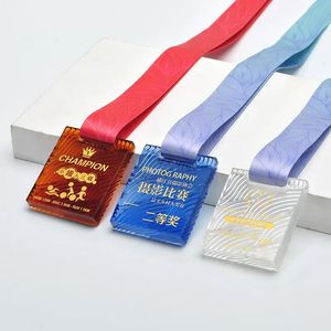 Médailles en <span class=keywords><strong>cristal</strong></span> poli personnalisées écologiques avec impression UV Jadevertu, souvenirs sportifs personnalisés avec ruban - Product Image 1