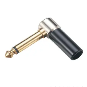 Black Body Gold Solder 1/4" 6.35mm Right Angle Mono TS Audio Connector for speaker