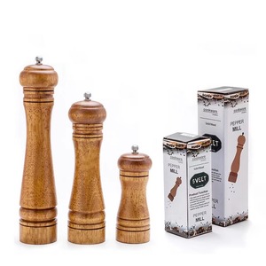 Ensemble de moulin à sel et à poivre manuel en bois à boule ronde de <span class=keywords><strong>5</strong></span>, 8 et 10 pouces, nouveau Design - Product Image 5