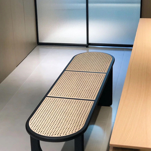 Taburetes largos con patas de <span class=keywords><strong>madera</strong></span> maciza de roble de estilo nórdico, Banco de ratán para sala de estar <span class=keywords><strong>y</strong></span> comedor - Product Image 1